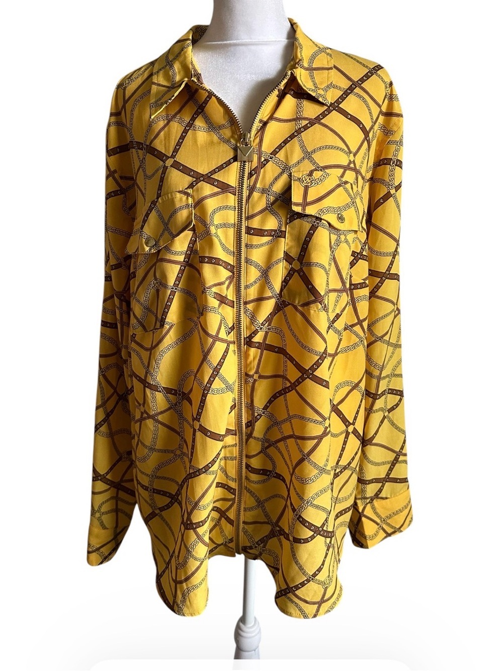 MICHAEL Michael Kors Yellow Rope-Print Zip Front Utility Jacket size 2X